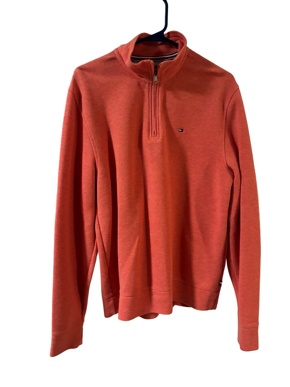 Tommy Hilfiger Preppy Cotton Men’s Coral Zip-Up Quarter Sweatshirt Medium